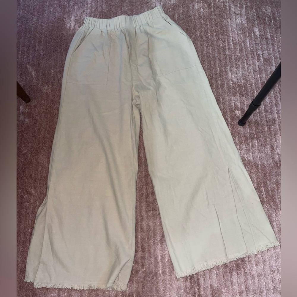 Wide Leg Cream Linen Pants